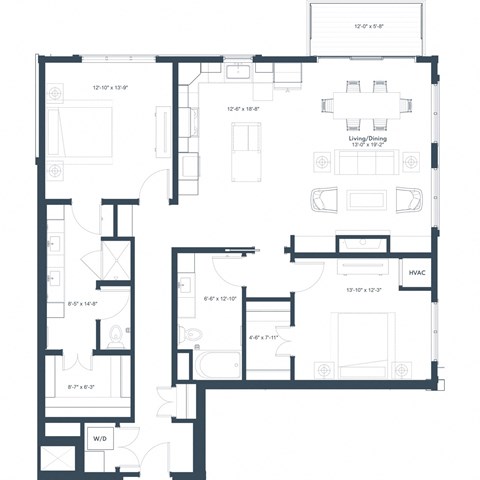 Floor plan for 2 beds, 2 baths, 1493 sqft